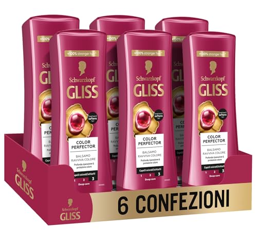Schwarzkopf Gliss Color Perfector Balsamo Ravviva Colore, 6 confezioni da 200ml, Balsamo per capelli con Complesso Ialuronico ed Estratto di Mirtillo Rosso, Prodotti per capelli colorati e schiariti