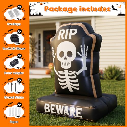 4FT Halloween Inflatables Skeleton Tombstone Blow up Yard Party Decoration - image 4