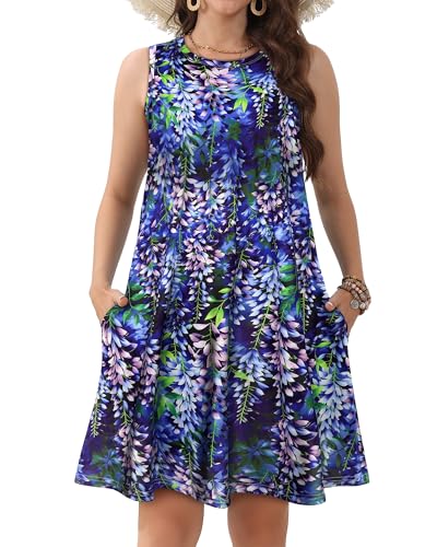Image of JOLIGAL Womens Summer Dresses Casual Sleeveless Tshirt Sundress Beach Cover Up with Pockets Loose Tank Dress 2026