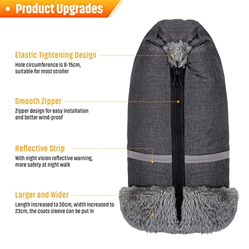 BTNEEU Handwärmer Kinderwagen Wasserdicht Kinderwagen Handschuhe Winter Handmuff mit Warme Fleece Winddicht Kinderwagenmuff Handwärmer Buggy Universalgröße für Kinderwagen Rollator Radanhänger (Grau)