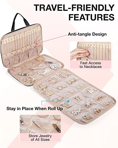 BAGSMART-Jewelry-Travel-Organizer-CaseHanging-Roll-Jewelry-Bag-for-Travel-with-PocketsLarge-Capacity-Jewelry-Roll-for-RingsNecklacesEarringsBraceletsBraceletsPortable-Travel-EssentialsBlack