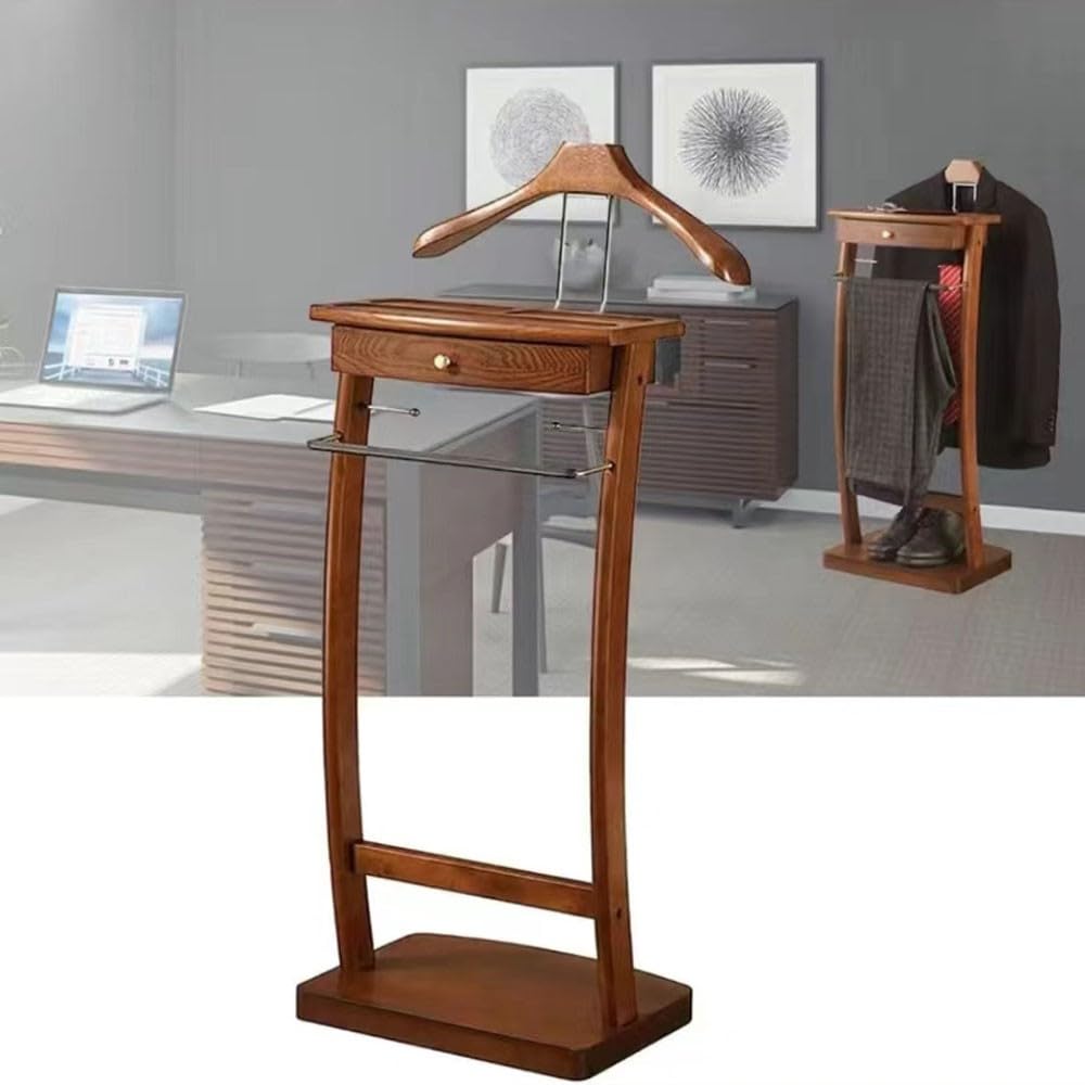 Generico Servomuto Indipendente con Base Stabile, servomuto per Uomo, Appendiabiti in Legno, servomuto con portacravatte, servomuto con Staffa per Pantaloni, per Soggiorno, Ufficio, Camera da Letto