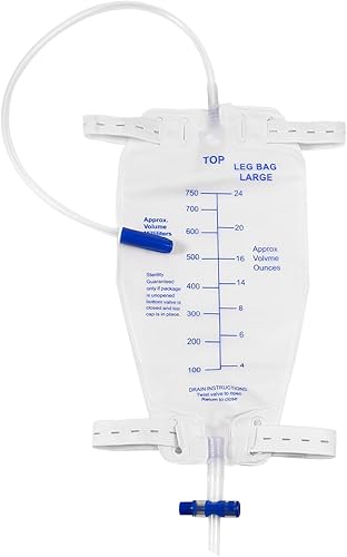 Paquete de 5 bolsas de drenaje Foley de orina para piernas, 25.4 fl oz con válvula antirreflujo, drenaje de tubo de 18 pulgadas y bandas elásticas