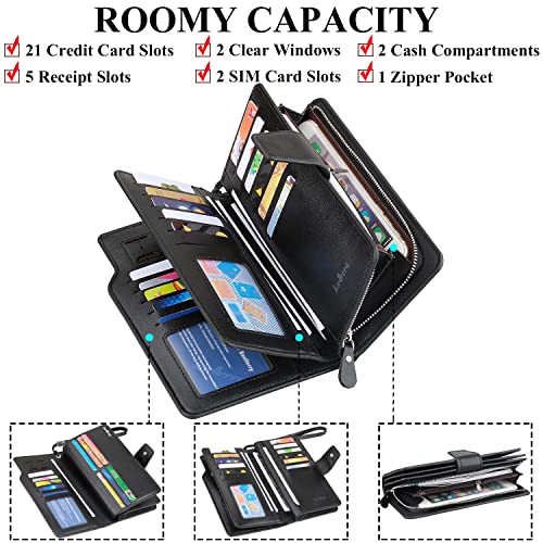 Wallets for Women Men's Clutch Wallet Large Capacity Leather Purse Business Credit Card Holder (1-Black) - Image 6