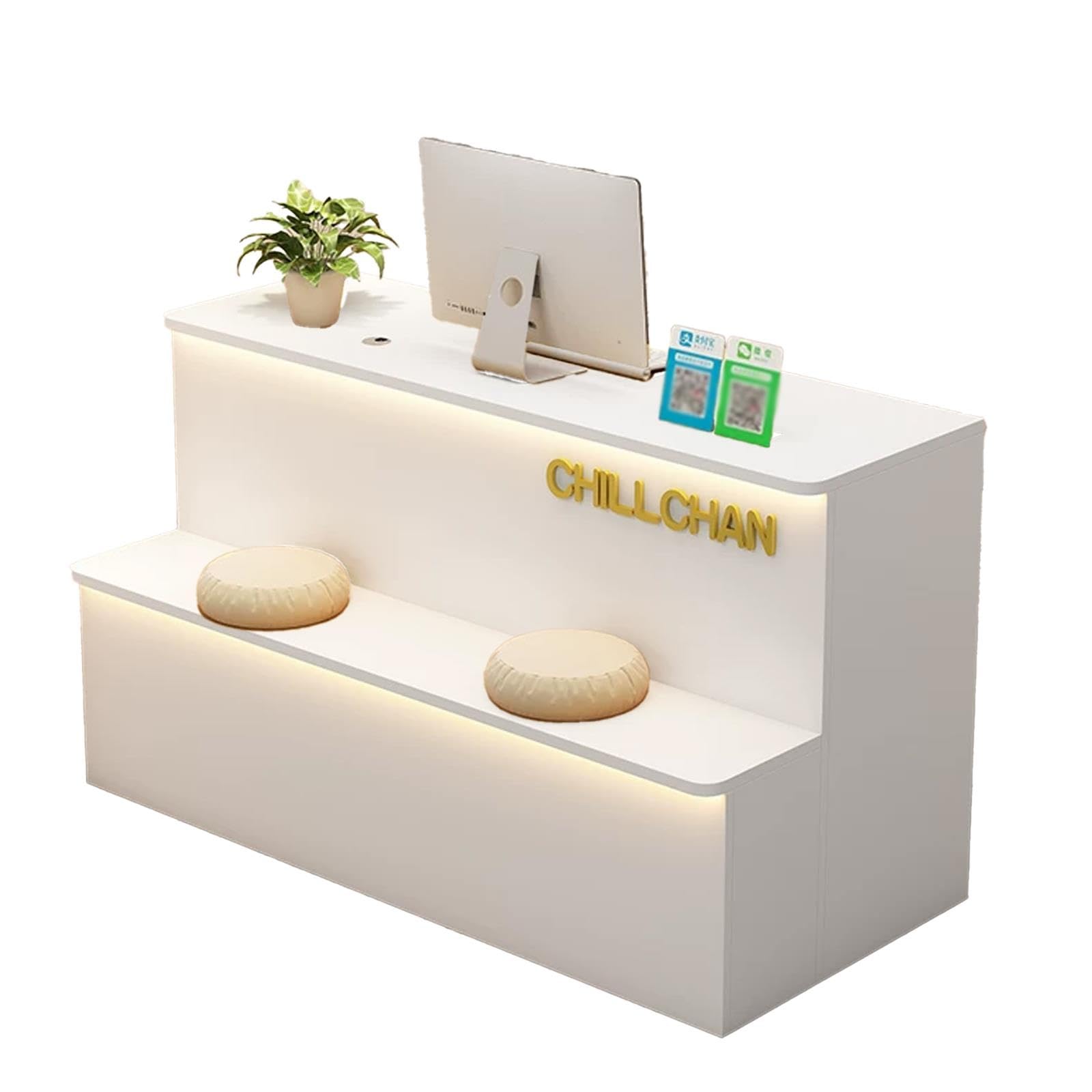 Banco Reception Piccolo Bancone Accoglienza LED con Cassetto Armadio