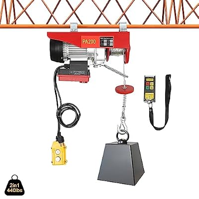 IOENC 1800/1320/880/440LBS Winch, 110V Electric Hoist, Hoist w/Wireless Remote Control & Single/Double Slings Electric Winch, Steel Electric Lift, for Lifting in Factories, Warehouses (440LBS)