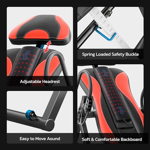 Image of YOLEO Gravity Inversion Table for Back Pain Relief 2026 New Inversion Table w /Heat and Massage Lumbar pad Back Stretcher Machine 300 lbs