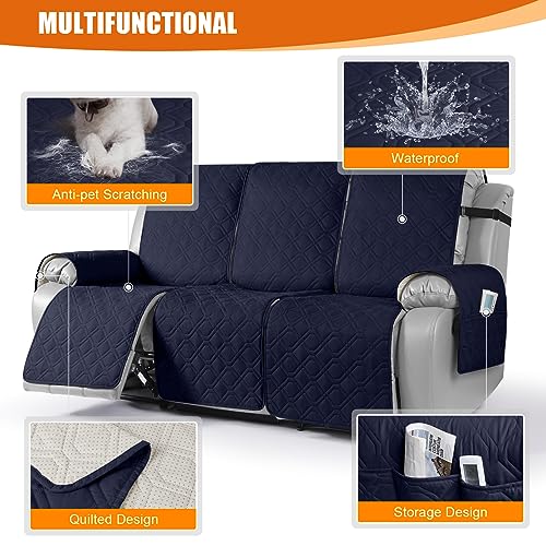 Image of VANSOFY Waterproof Recliner Couch Covers Washable, Dark Blue,3 Seater | 1-Piece, Non-Slip with Elastic Straps, Sofa Cover with Pocket for Dogs, Pets
