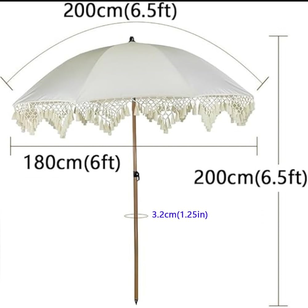 Ombrellone Da Esterno Con Frange Ombrellone Da Giardino 2m | 8 Costole Ombrello Da Patio Inclinabile Ombrellone Da Spiaggia Parasole Protezione Solare
