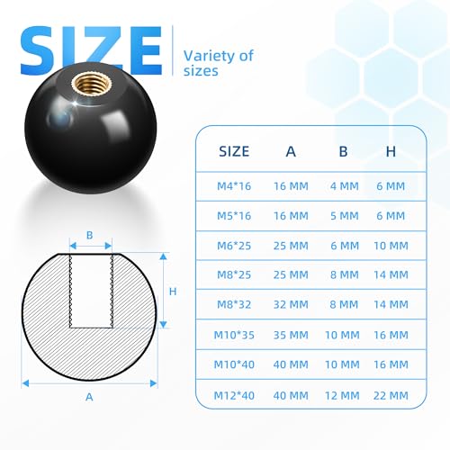 ITSOGOO 10 Stücke M4*16mm Kugelknopf, Schwarz Kugelknöpfe,Kugelgriff mit Eingebauter Kupfergewinde, Runde Kugel Bakelit Hebelknopf für Werkzeugmaschinenersatz