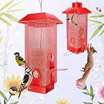 Squirrel Proof Bird Feeder,2.5Lbs Bird Feeders for Outdoors Hanging, Metal Birds Feeder with 4 Feeding Ports, Wild Birds Feeder for Cardinal, Finch, Sparrow (Red)