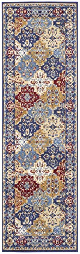 Nourison Grafix Multicolor 2'3" X 7'6" Area -Rug, Moroccan, Bordered, Bed Room, Living Room, Dining Room, Kitchen, Easy -Cleaning, Non Shedding, (8' Runner) #TOP4