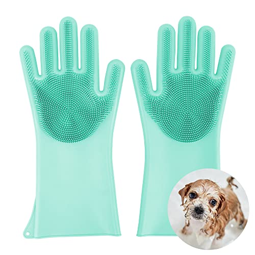 COMFPET Guanti da toelettatura per Cani, Spazzola per Gatti, per Il Lavaggio e Il Massaggio dei Cuccioli, in Silicone Alimentare (Verde)