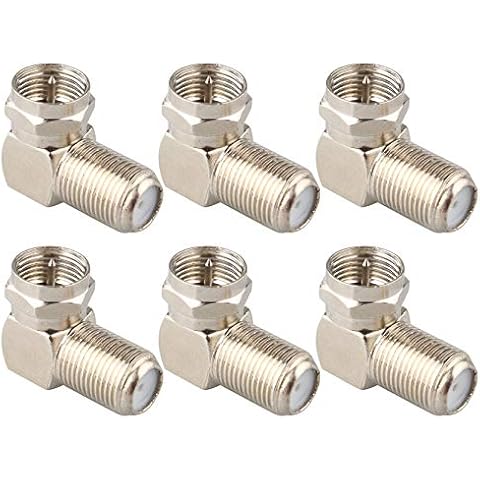 Jopto 6PCS Right Angle RF Coaxial Coupler TV Aerial Adapter Satellite SKY Virgin F Male Plug to F Female 90 Degree Nickel-Plated Converter Connectors for Wall Mounted TVs and Coaxial Cable Connection Cover