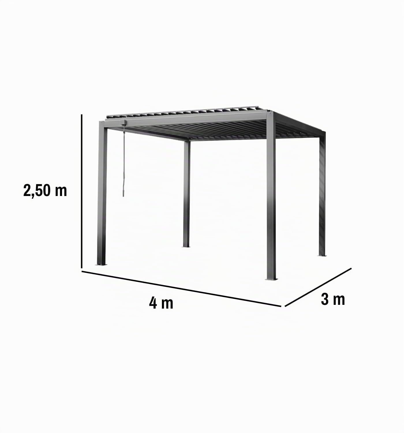 Pergola bioclimatica "Afrodite" in acciaio 3x4 m (Grigio)