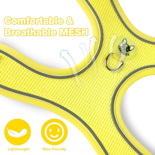 Feycig Hundegeschirr Kleine Hunde, Anti Zug Einstellbar Reflektierend Geschirr, Atmungsaktiv Weiches aus Mesh Geschirr Hund Leichtes Welpengeschirr Brustgeschirr mit Griff (Gelb, X-Small)