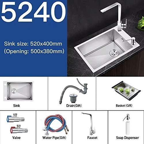 Stainless Steel Kitchen Sink Small Single Bowl Above Counter Or Undermount Handmade Brushed Commercial Bar (4540A) ()