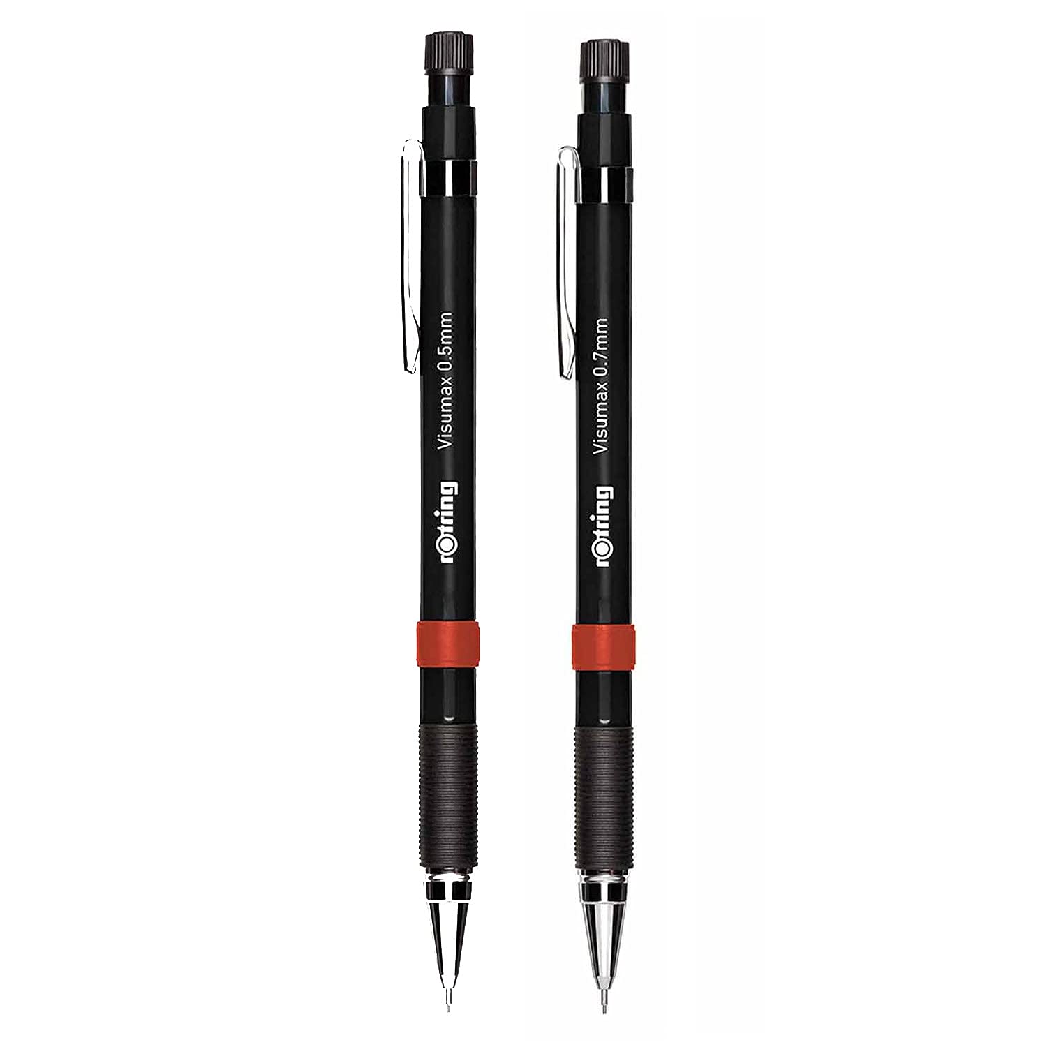 Rotring Visumax 0.5mm & 0.7mm Mechanical Pencils, ABS Plastic Body, Lightweight, Concealed Twist Eraser at Top - Total 2 Pieces (Black)