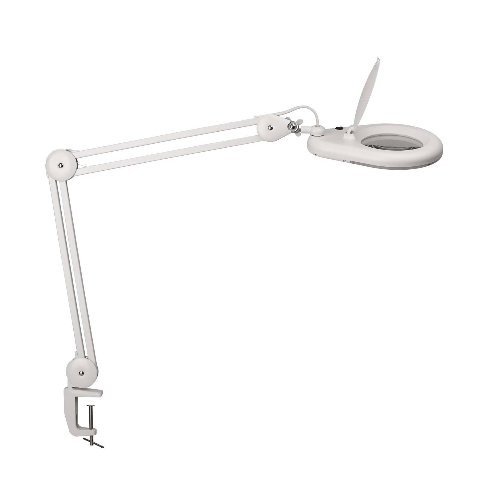 MAUL Lampa z lupą LED MAULviso biała zaciskowa do precyzyjnej pracy | światło dzienne 6500 K, lupa 1,75x z prawdziwego szkła, równomierne doświetlenie, stabilne ustawienie