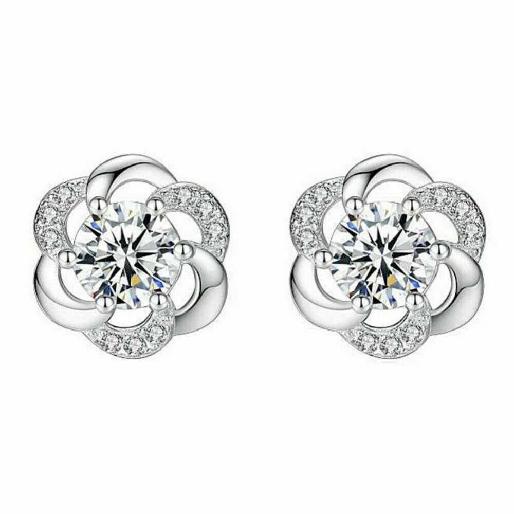 Womens Silver Plated Floral Pendant Jewelry Set Paved Zirconia, Elegant Necklace And Earring Set, Flower Necklace For Girls, Women Earring, Twisted Flower Pendant(Earring) (B09P3PDYN5) Amazon Price History, Amazon Price Tracker