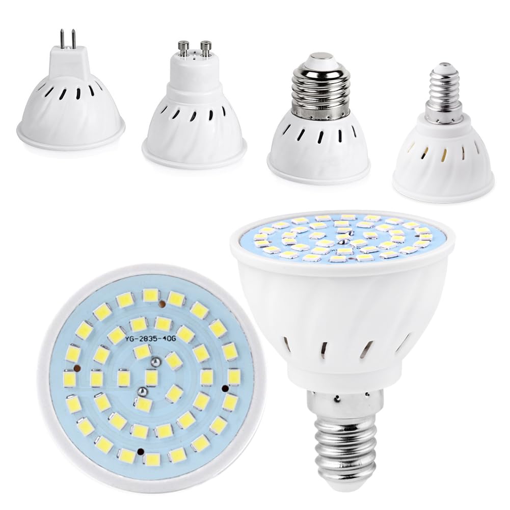 1fortunate Confezione da 30, AC220V Ultra Luminoso MR16 GU10 E14 E27 2835SMD Lampadina LED Faretto 4/6/8W Lampade da ufficio Lampadine ecologiche Bianco caldo/freddo(Warm White,E14 220V 6W)