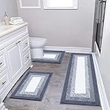 Bathroom Rug Mat Set 3 Piece, Non-Slip Shaggy Bath Mats, Absorbent Microfiber Bath Carpet for Bathroom Floor, Tub and Shower Machine Washable, Dark Grey