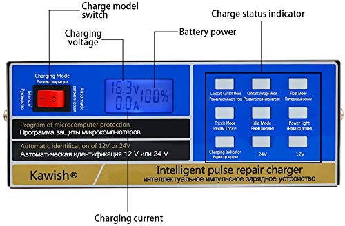 Kawish Full Automatic Car Battery Charger 12V/24V 10Amp Intelligent Pulse Repair Battery Charger Truck Motorcycle Charger With Terminal Clean Brush #TOP1