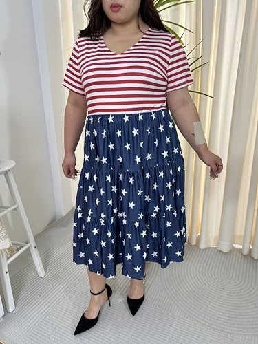 Image of RITERA Plus Size Dresses for Curvy Women Summer Spring Womens Dress V Neck Short Sleeve Casual Dress with Pockets XL-5XL