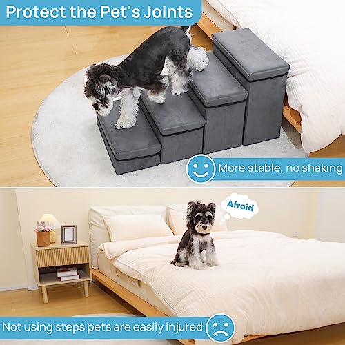 Foldable Dog Stairs 4 Tier Pet Steps, for Small Medium Dogs Pet Steps Storage Stepper for High Beds Sofa (4 Step) - Image 4
