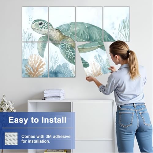 8 Pack de Paneles Acústicos Artísticos con diseño de Tortuga Marina, Teal Coral, Algas y Burbujas, Paneles Decorativos Autoadhesivos para Pared, 48" x 32", para Oficina, Hogar y Estudio miniatura 7