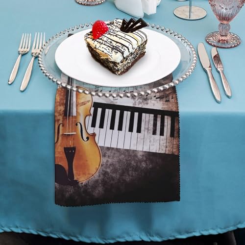 Servilletas de tela con notas musicales piano y violín miniatura 4