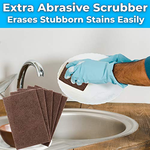Heavy Duty Xl Brown Scouring Pads. 6X9 In 5 Pack Of Scrubber Tools For Cleaning Stainless Steel Pots, Pans, Grills And Griddles. Extra Large Pad For Outdoor Use On Railings And Tiles. #TOP4