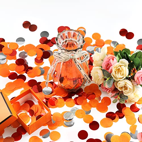 Image of VCOSTORE 1 Inch Tissue Paper Confetti Circles,1.76oz Round Paper Table Confetti Circle Dots, Suitable for Birthday Wedding Party Decoration and Baby Shower decorations,Orange and Silver,5000 Pieces