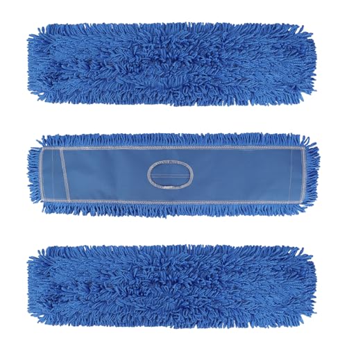 36 Inch Dust Mop Head: Replacement Medium Washable Commercial Mop Head Sweeper and Janitorial Replacement Blue (Blue - 36 Inch 3 Pack)