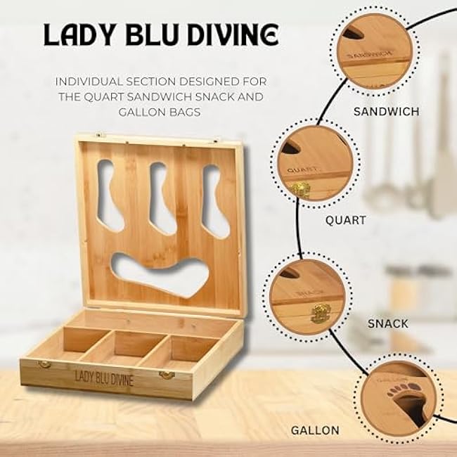 Bamboo 4 in 1 Zip Lock Bag Organizer, 12¡± Wall Mounted Kitchen Storage Organization Holder | Ziplock Bag Organizer Bundle for Kitchen Drawer