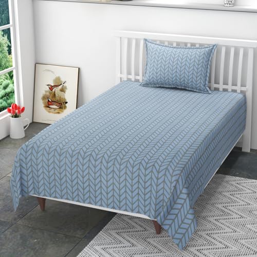 Image of 220 TC 100% Polycotton Feel Bedsheet for Single Bed with One King Size Pillow Covers Soft /Breathable Wrinkel Free -60x90 Inches - Aqua