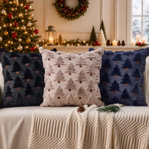 Image of Allorry Christmas Pillow Covers 18x18 inch Set of 2 Black Christmas Decorations Soft Plush Faux Fur Wool Christmas Tree Throw Pillow Cases Winter Holiday Decor for Sofa Living Room PT002J18