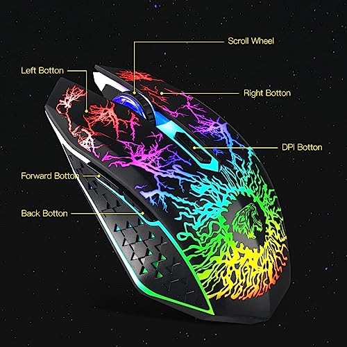 VEGCOO Gaming Maus Kabellose Mouse Gaming Silent Optical Sensor mit 1600/1200/800 DPI PC Maus Gaming mit 7 Lichtmodellen (schwarz)