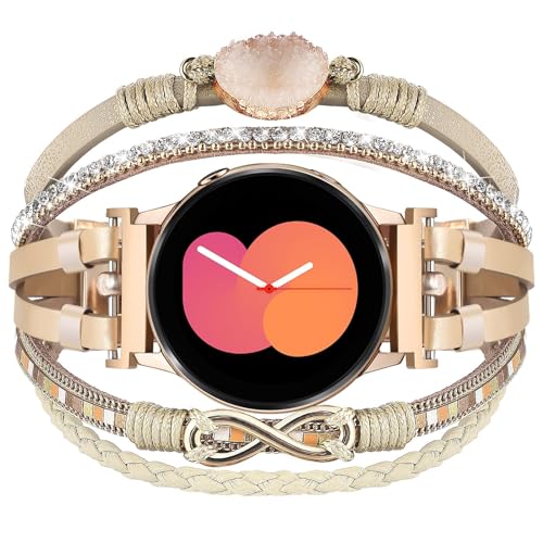 KOREDA Boho Leather Bracelet Bands for Samsung Galaxy Watch 6/5/4 40mm 44mm/Watch 6 Classic 43mm 47mm/Watch 5 Pro 45mm/Watch 4 Classic/Active 2 Band Women, 20mm Handmade Multilayer Wrap Jewelry Bands