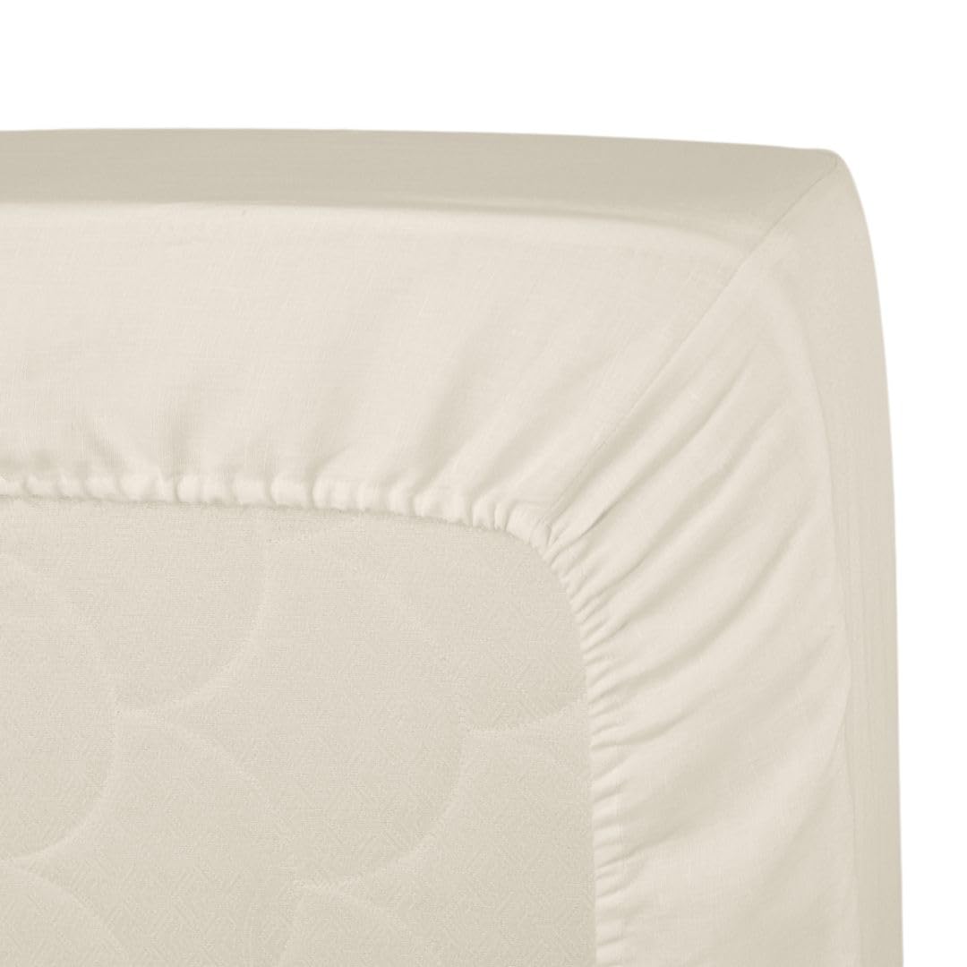 Cuore di lino - Spannbettlaken aus reinem Leinen, 100 % cremeweiß, für Doppelbett (180 x 200 x 30 cm).