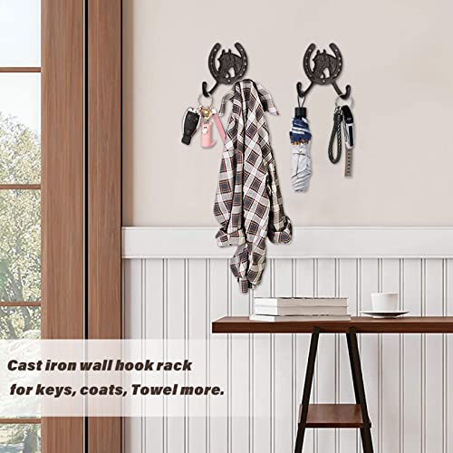 Wisging 3 Pcs Vintage Rustic Cast Iron Horse Design Wall Hooks Coat Hooks Rack, Decorative Wall Mounted Antique Shabby Chic Metal Home Bath Room Towel Coat Hooks #TOP6