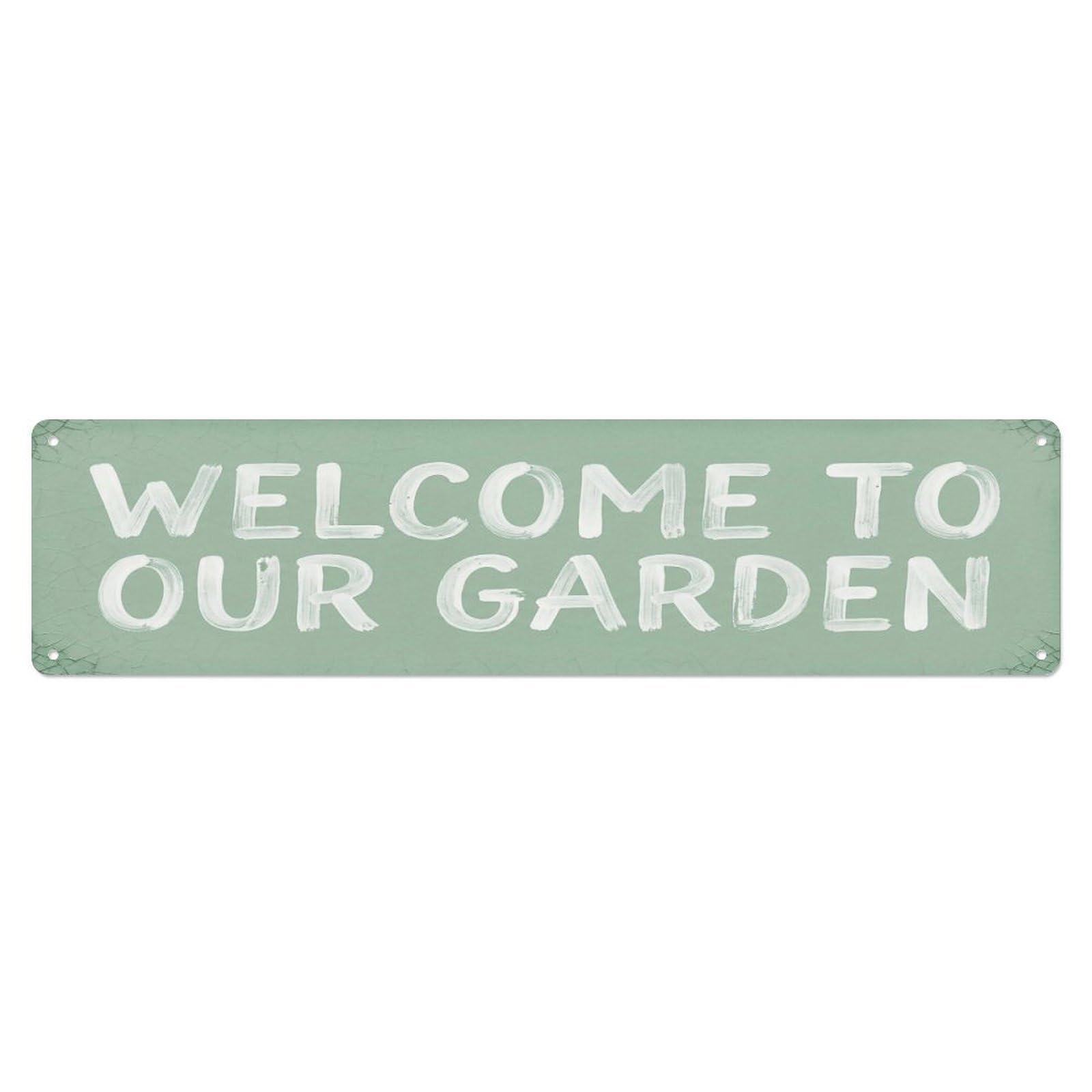 Vintage Welcome to Our Garden Celadon Metal Tin Sign