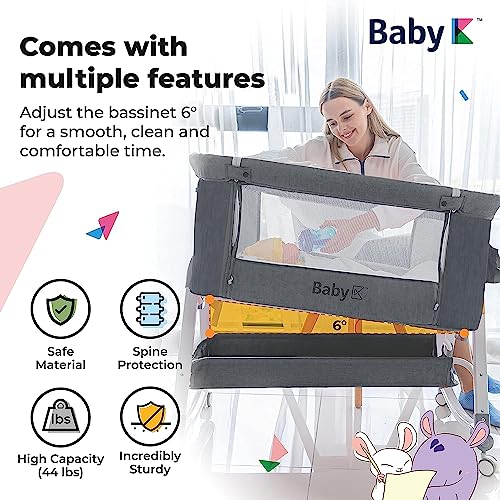 Baby K Baby Bassinet Bedside Sleeper (Grey) - 3 In 1 Bedside Bassinet Crib Attach To Bed - Convertible Bassinet With Breathable Attached Mesh Side And Mattress - Baby Co Sleeper For Bedside For Infant #TOP3