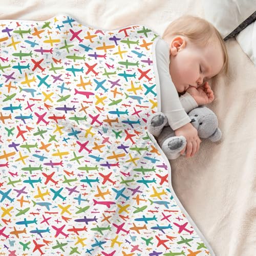 Image of Toddler Blanket for Baby Boy and Girl Soft Swaddle Blanket for Infant Toddler Kid Crib Bedding 30X40in Various Cartoon-Style Airplanes