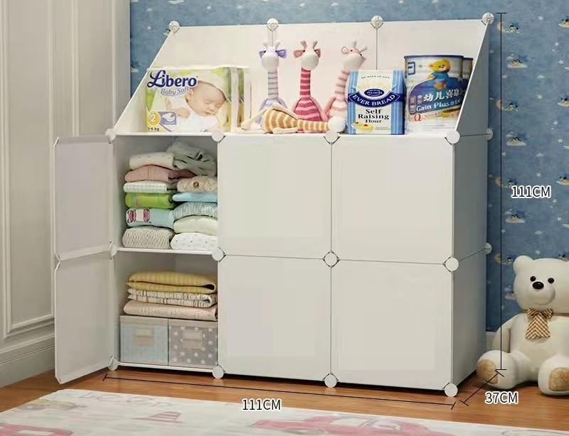 Image of Sunderlook Plastic Wardrobe for Kids Clothes - Professional Collapsible Wardrobe, Easy to Use Foldable Almirah, Plastic Cupboard for Kids for Home (White-HH2, 6 Door)