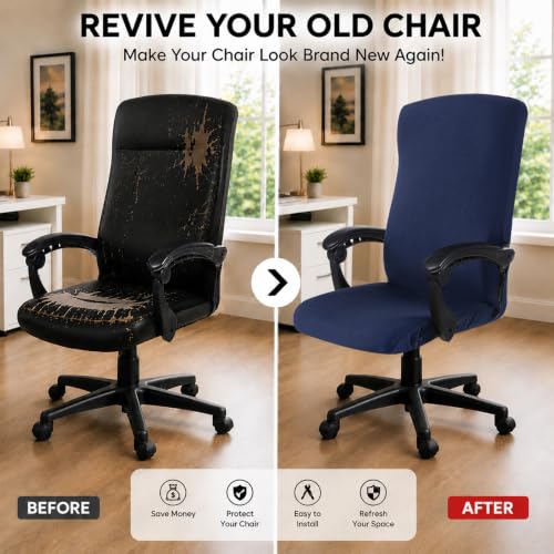 Image of Elastic Computer Chair Cover with Durable Zipper - Protective Removable Washable Universal Office Desk Chair Seat Slip Cover for Dogs, Cats, Pets - Stretchy Soft Anti-dust Desk Chair Seat Protector