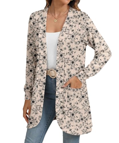 Image of YSYOKOW Cardigan Sweaters for Women Long Sleeve Open Front with Pockets | Long Cardigans for Women Lightweight Soft Casual Dressy Loose Fit Cardigan Sweater with Pockets for Work and Office