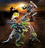 T-Rex: Abnehmbare Rüstung, 2 Doppelkanonen, Katapult, Stehsitz mit Steuerpult für 1 Figur, Deinonchyus: 1 Doppelkanone, Roboter: Sitz mit Bedienpult für 1 Figur, Kanonen uvm.