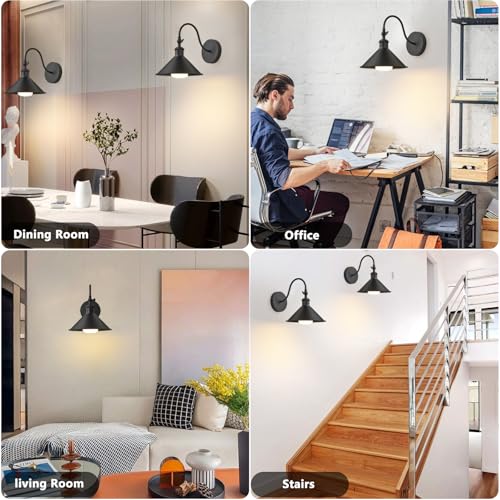 Image of Wireless Battery Operated Wall Sconce, Black Industrial Wall Lights Decor Set of 2, Vintage Rechargeable Magnetic Cordless Wall Lamp Fixture with Remote for Farmhouse Bedroom Living Room