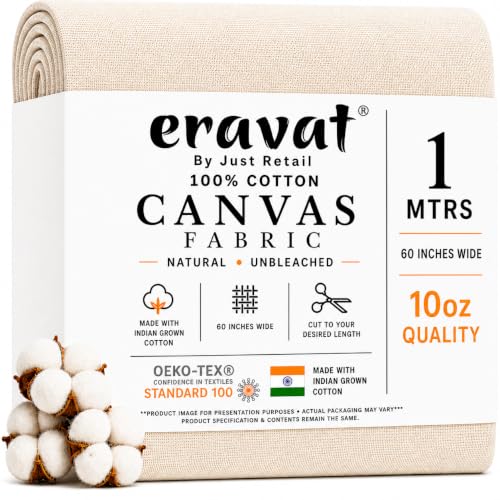 Image of 60 Inch Wide 10 oz Natural Cotton Duck Canvas Fabric 100 Percent Durable Plain Weave for Bags Backdrops Sewing Crafts and Art Projects by ERAVAT